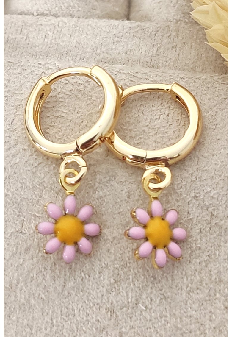 Cercei cu design floral - Auriu/Roz
