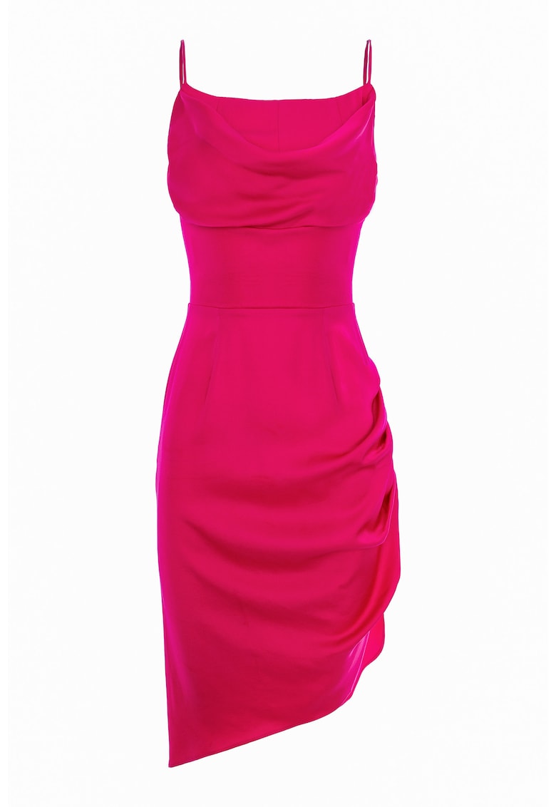 Rochie asimetrica cu falduri laterale - Roz zmeuriu