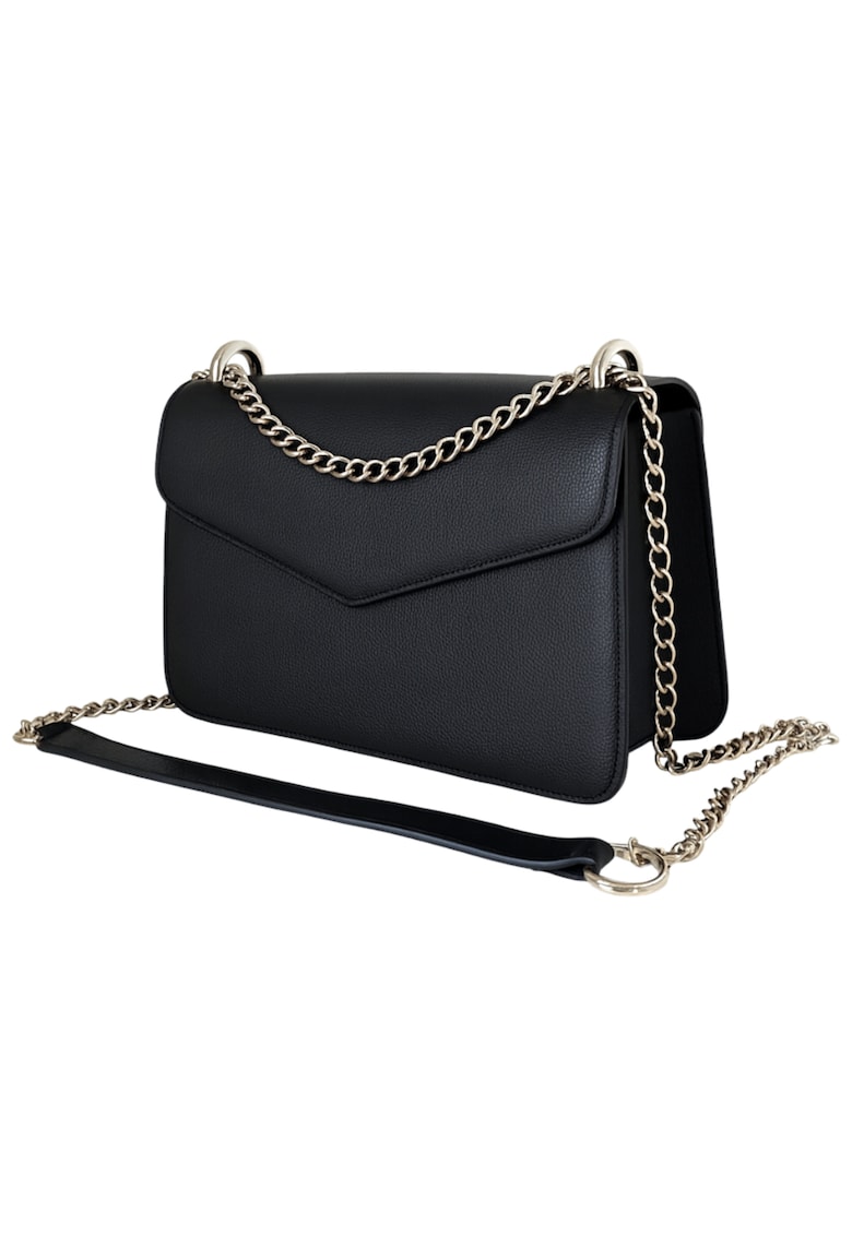 Geanta crossbody din piele naturala texturata Moons - Negru/Argintiu