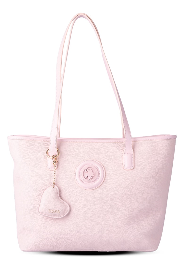 Geanta shopper de piele ecologica cu fermoar - Roz pastel