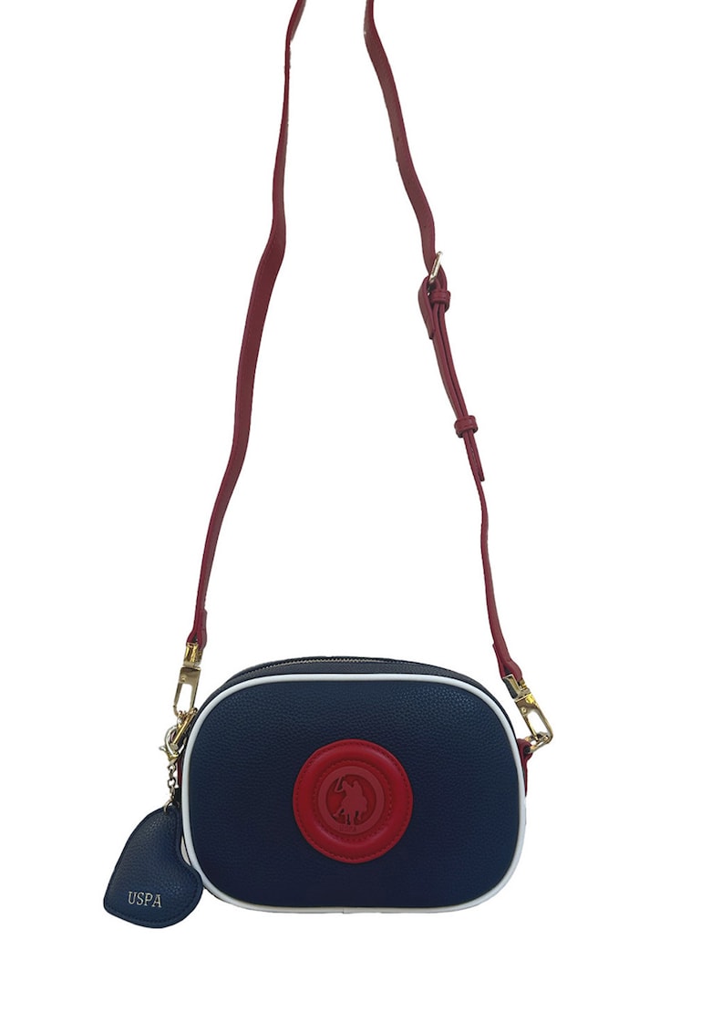 Geanta crossbody de piele ecologica - Rosu/Alb/Albastru inchis