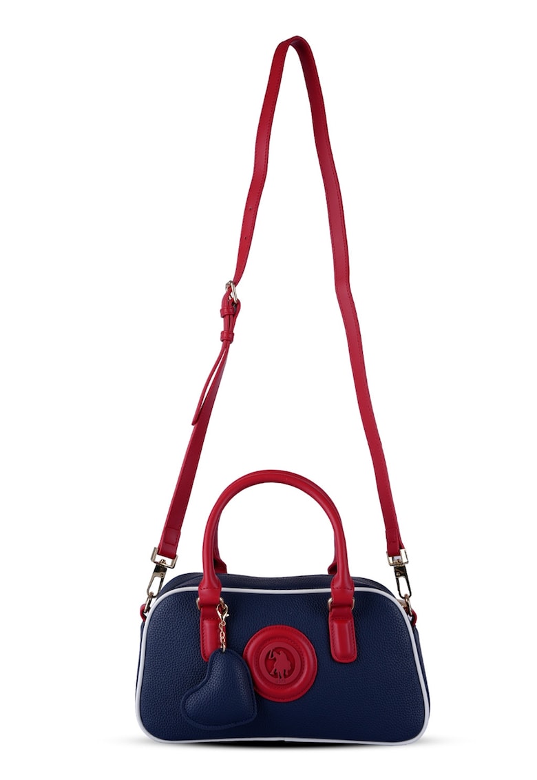 Geanta de piele ecologica cu bareta - Rosu/Alb/Bleumarin