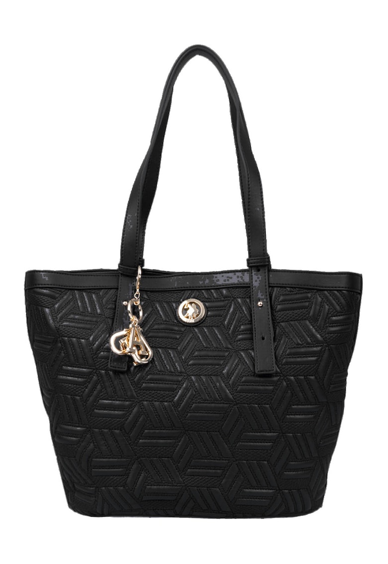 Geanta shopper cu model in relief - Negru