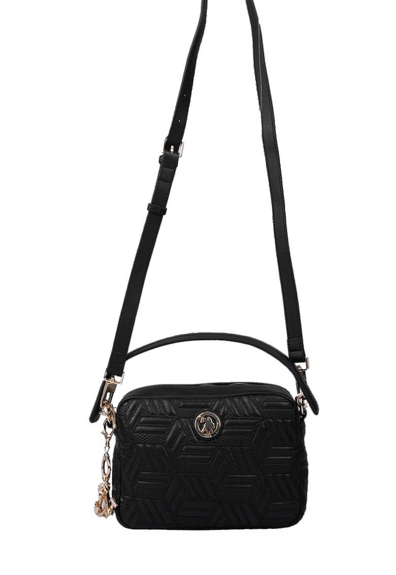 Geanta crossbody texturata de piele ecologica - Negru