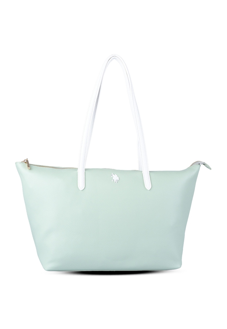 Geanta shopper cu logo - Alb/Verde menta