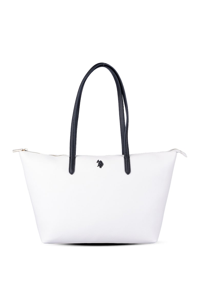 Geanta shopper cu logo - Alb/Negru