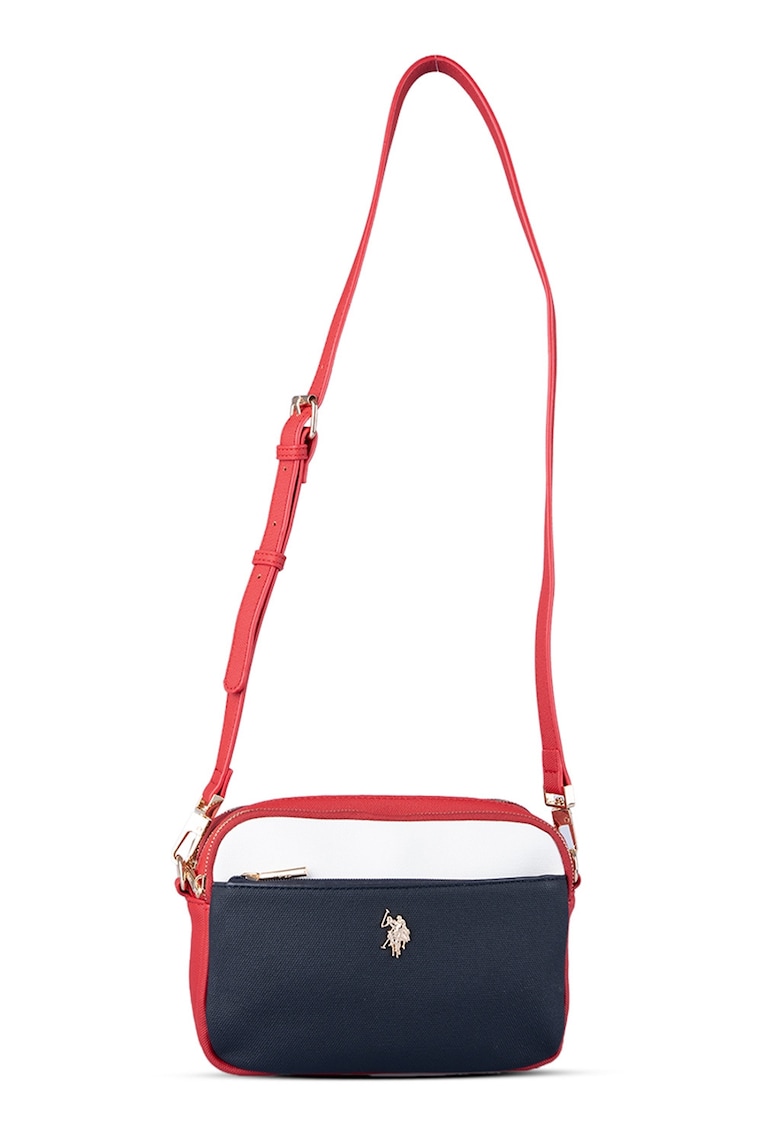 Geanta crossbody cu bareta ajustabila - Rosu/Alb/Bleumarin
