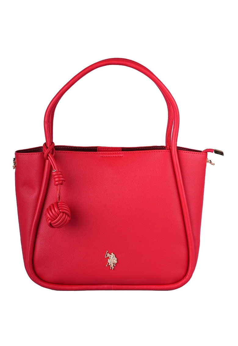 Geanta shopper de piele ecologica cu logo metalic - Rosu