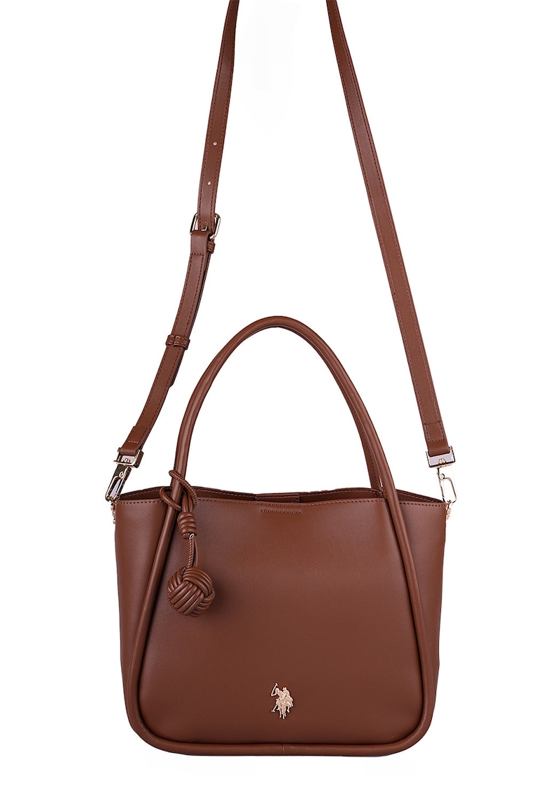 Geanta shopper de piele ecologica cu logo metalic - Maro