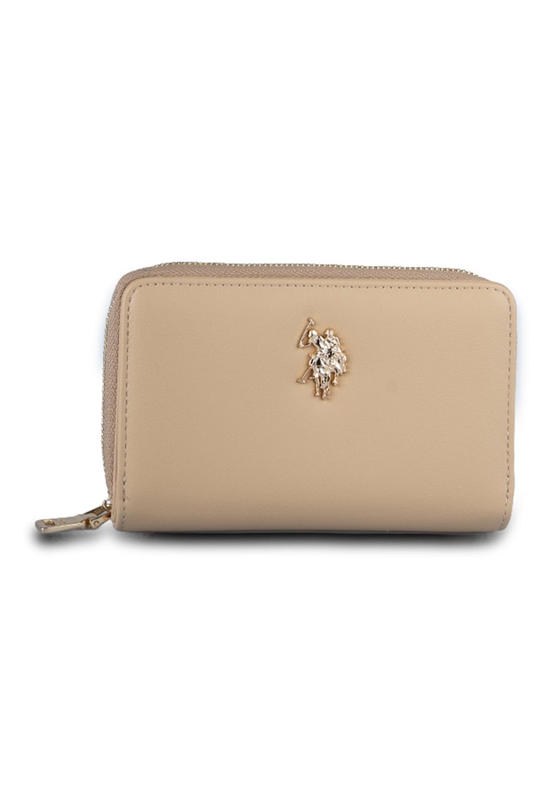 Portofel de piele ecologica cu logo metalic - Maro nisip