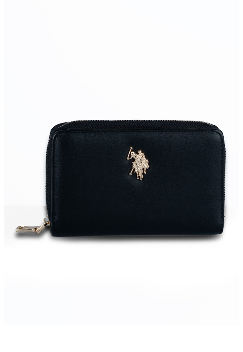 Portofel de piele ecologica cu logo metalic - Negru