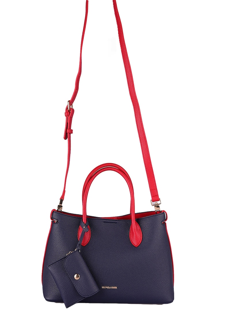 Geanta de piele ecologica cu etui - Rosu/Bleumarin