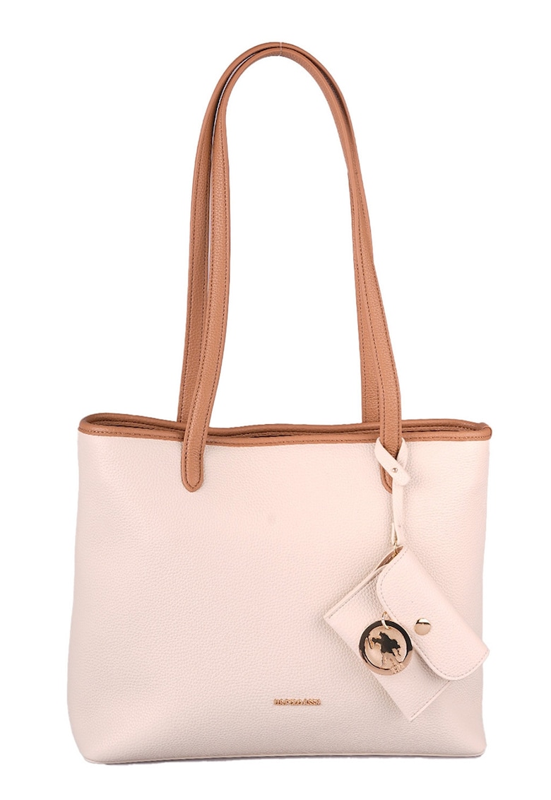 Geanta tote cu fermoar si cu etui - Caramel/Roz pal