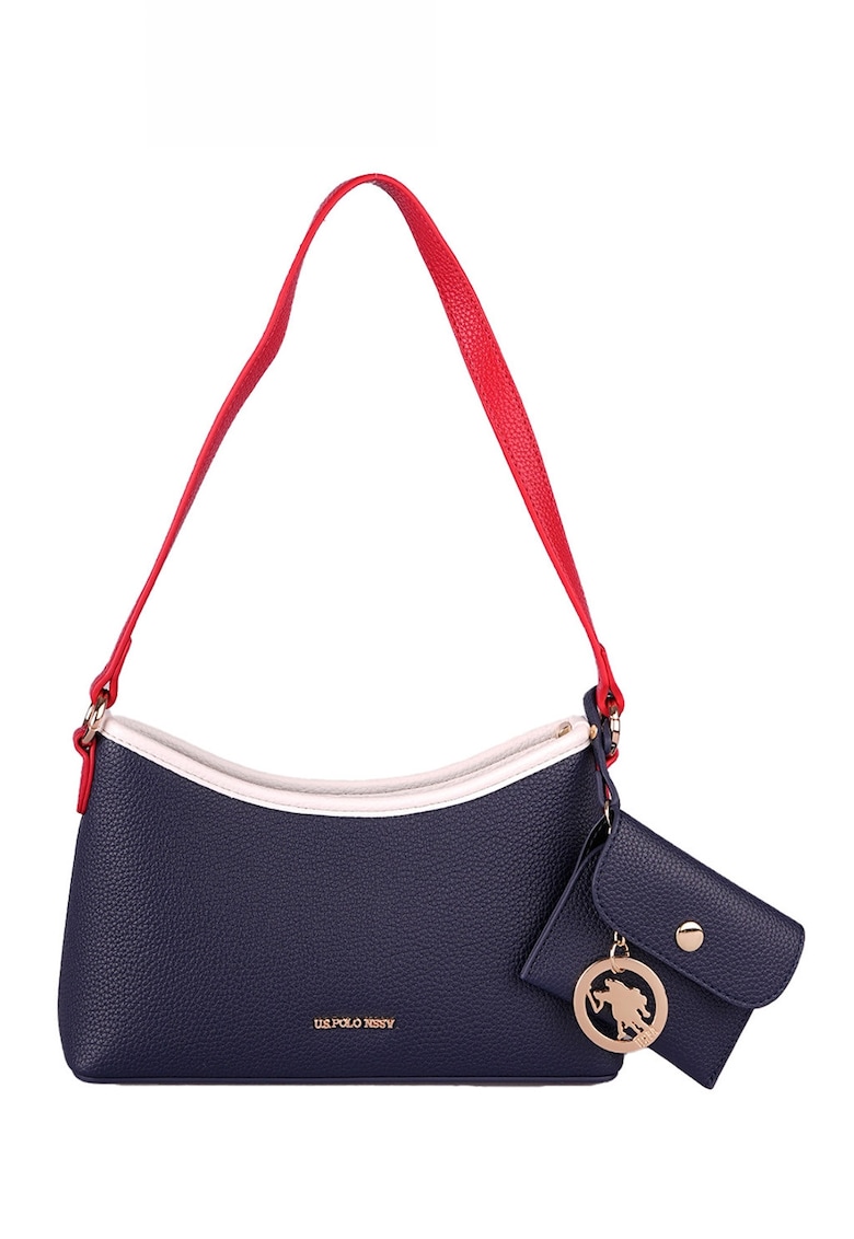 Geanta crossbody de piele ecologica cu talisman-etui - Rosu/Alb/Bleumarin