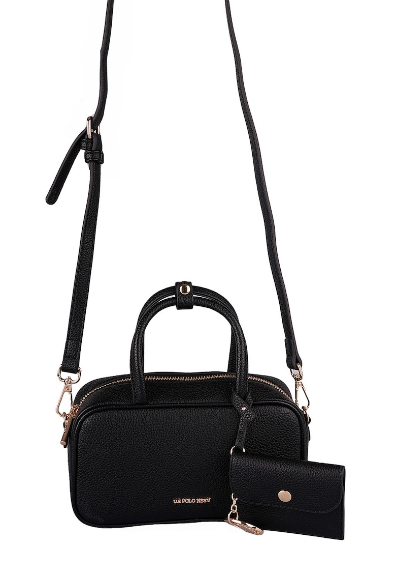 Geanta de piele ecologica cu maner si breloc - Negru