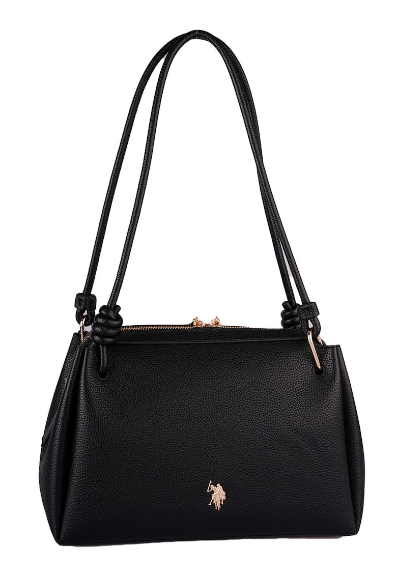 Geanta de piele ecologica cu aspect granulat - Negru