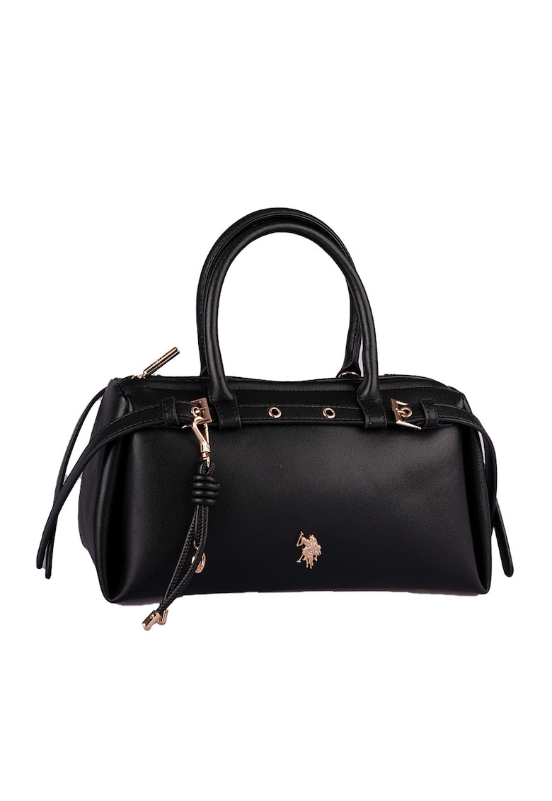 Geanta de piele ecologica cu logo mic metalic - Negru