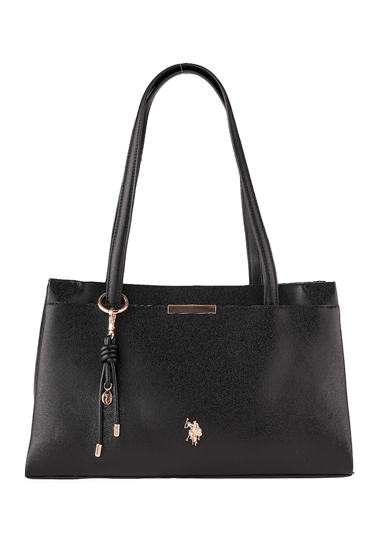 Geanta de piele ecologica cu accesoriu logo - Negru