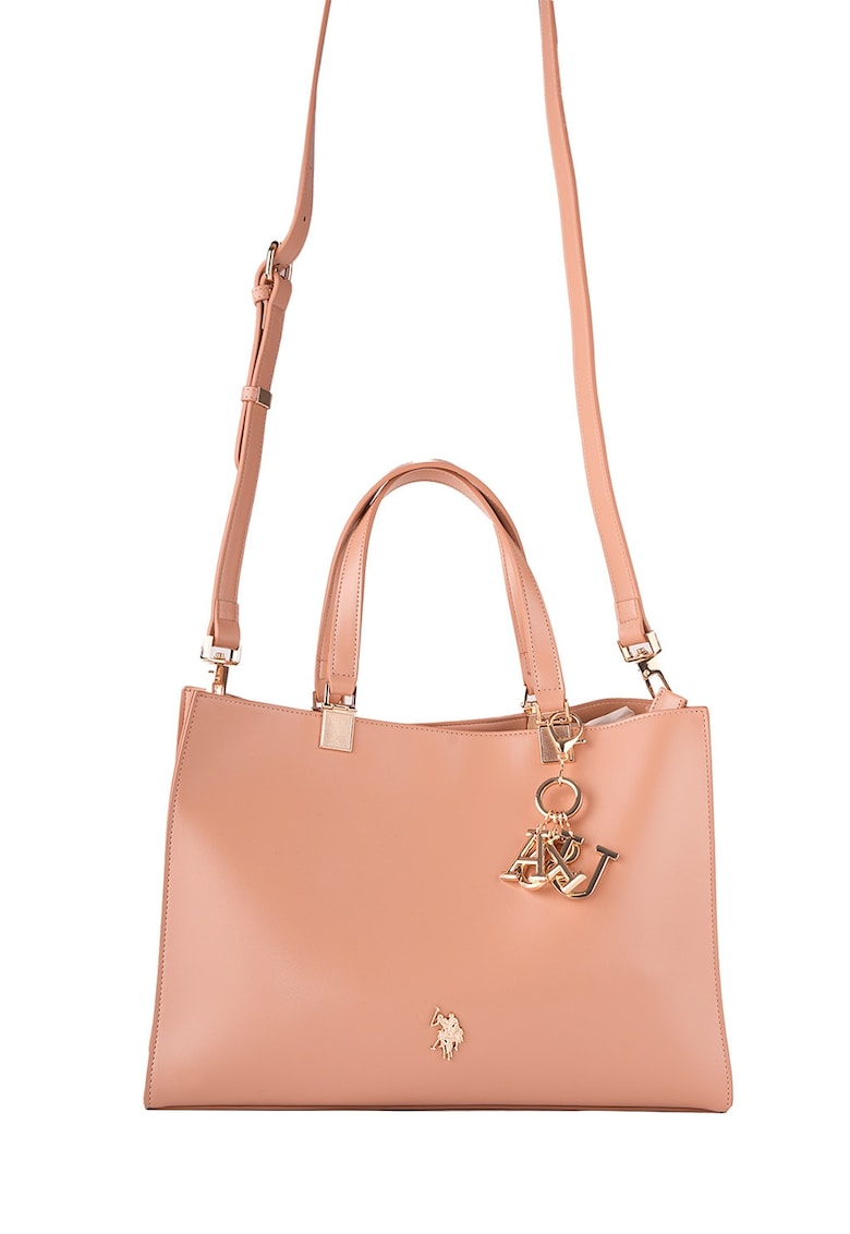 Geanta tote de piele ecologica cu bareta detasabila - Roz somon