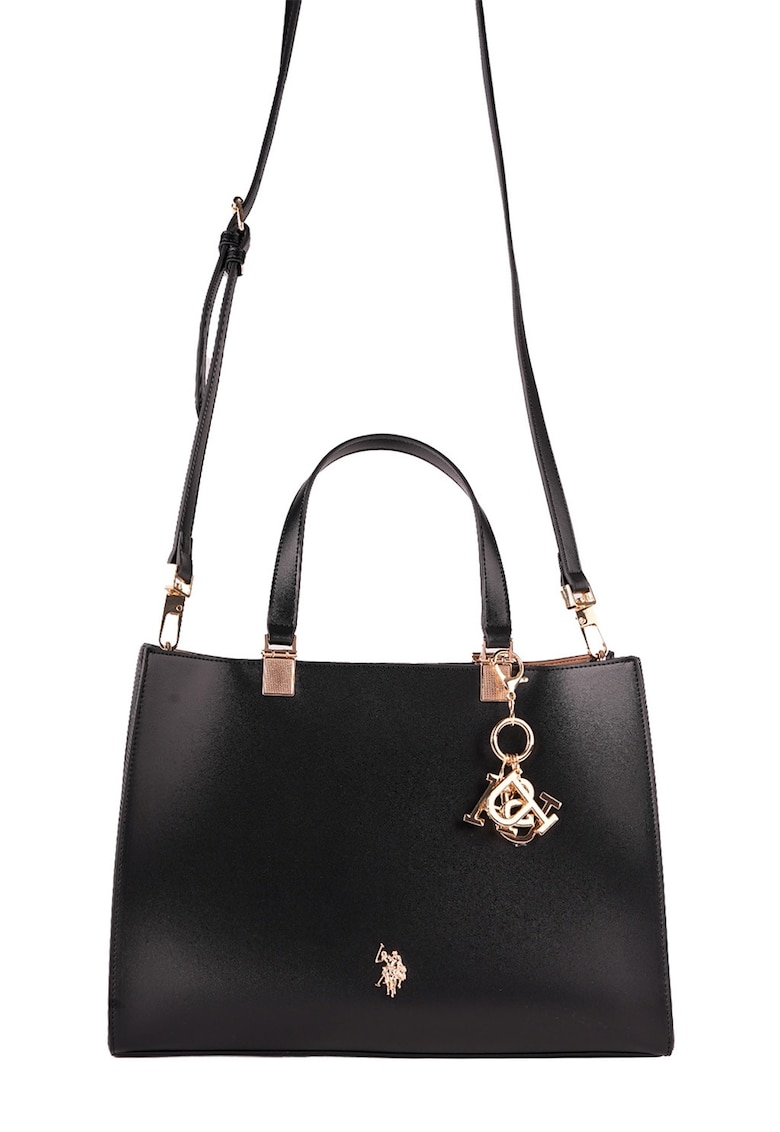 Geanta tote de piele ecologica cu bareta detasabila - Negru