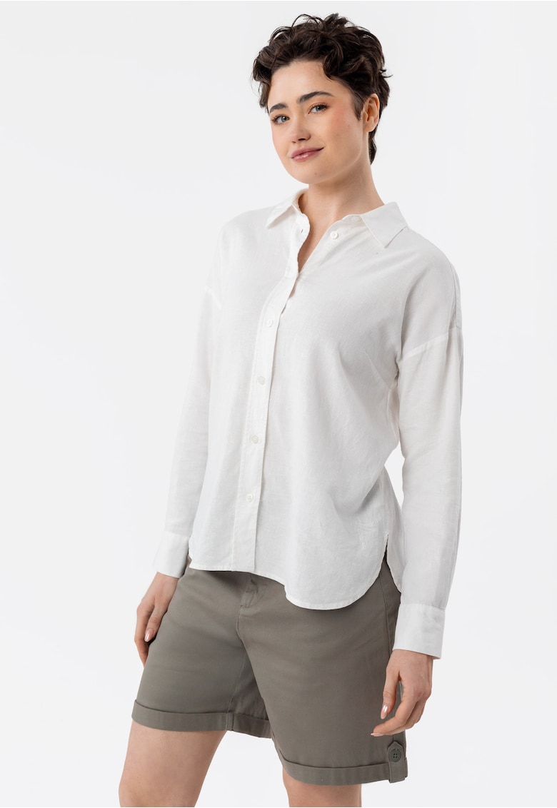 Camasa dama din in si viscoza - maneci lungi - comfort fit - spate mai lung - uni - K-Vehi - alb - Alb