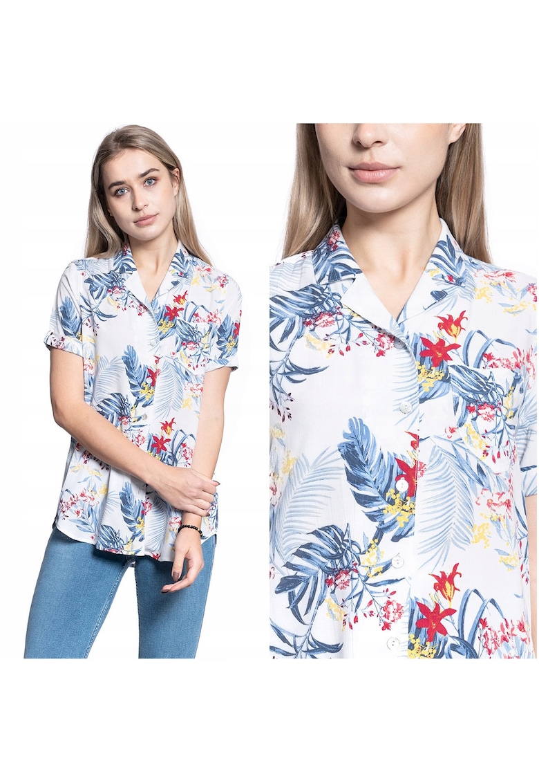 Camasa Dama - EDDA AOP BLOUSE - 100% Bumbac Natural - Croiala Regular Fit - Material Moale Si Respirabil - Design Modern Cu Model Colorat - Inchidere Nasturi - Ideala Pentru Orice Ocazie - Marimea 36 S - Alb Multicolor