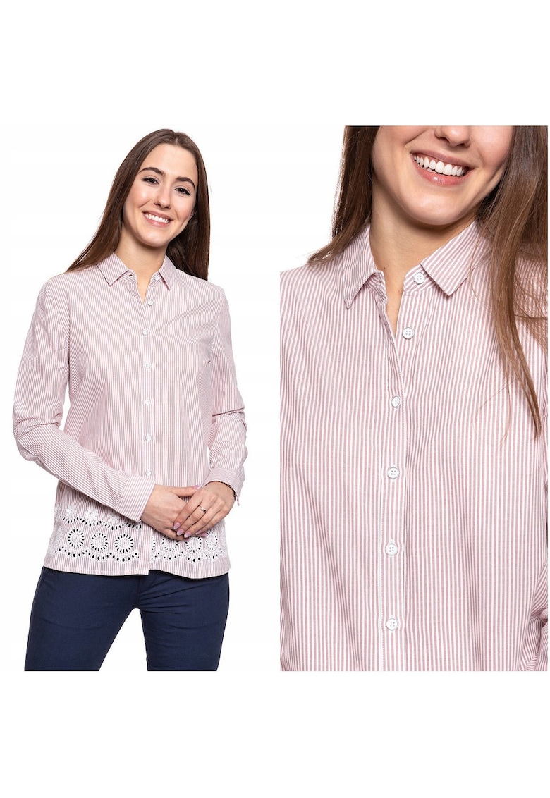 Camasa Dama In Dungi - EMMA KC STRIPE - 100% Bumbac Natural - Croiala Slim Fit - Material Moale Si Respirabil - Design Clasic Cu Guler - Inchidere Nasturi - Ideala Pentru Tinute Office - Marimea 36 S - Roz Alb