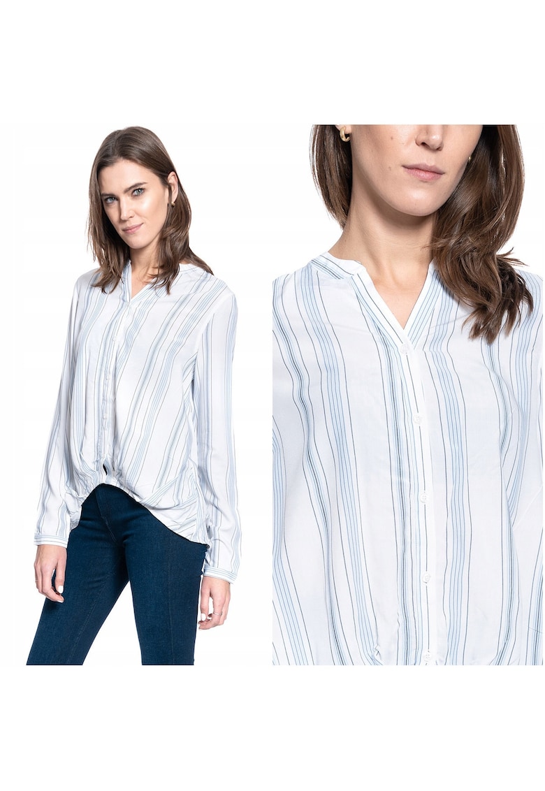 Camasa Dama In Dungi - EMMA STRIPE BLOUSE - 100% Bumbac Natural - Croiala Regular Fit - Material Moale Si Respirabil - Design Clasat Cu Linii - Inchidere Nasturi - Ideala Pentru Tinute Office - Marimea 36 S - Alb