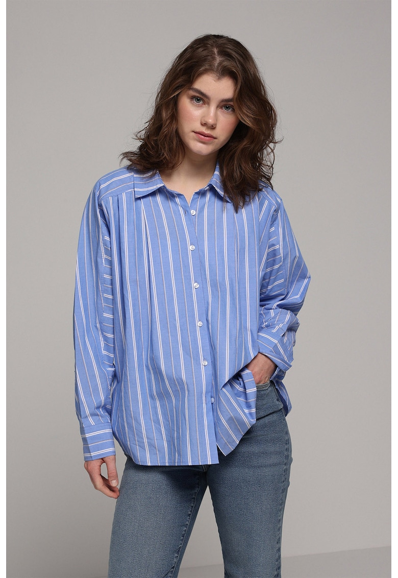Tricou lejer din bumbac cu dungi - Alb/Albastru lavanda