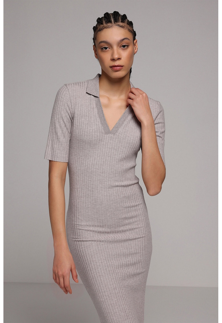 Rochie midi cu croiala cambrata - Maro taupe deschis