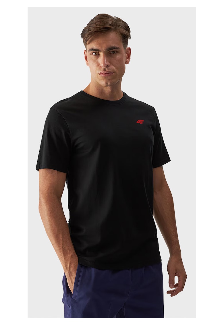 Tricou Casual Barbati - Cu Material 100% Bumbac - Cudwqf Maneca Scurta - Regular Fit - La Cu Si Cusaturi Plate - Guler Rotund - Tesatura - Negru
