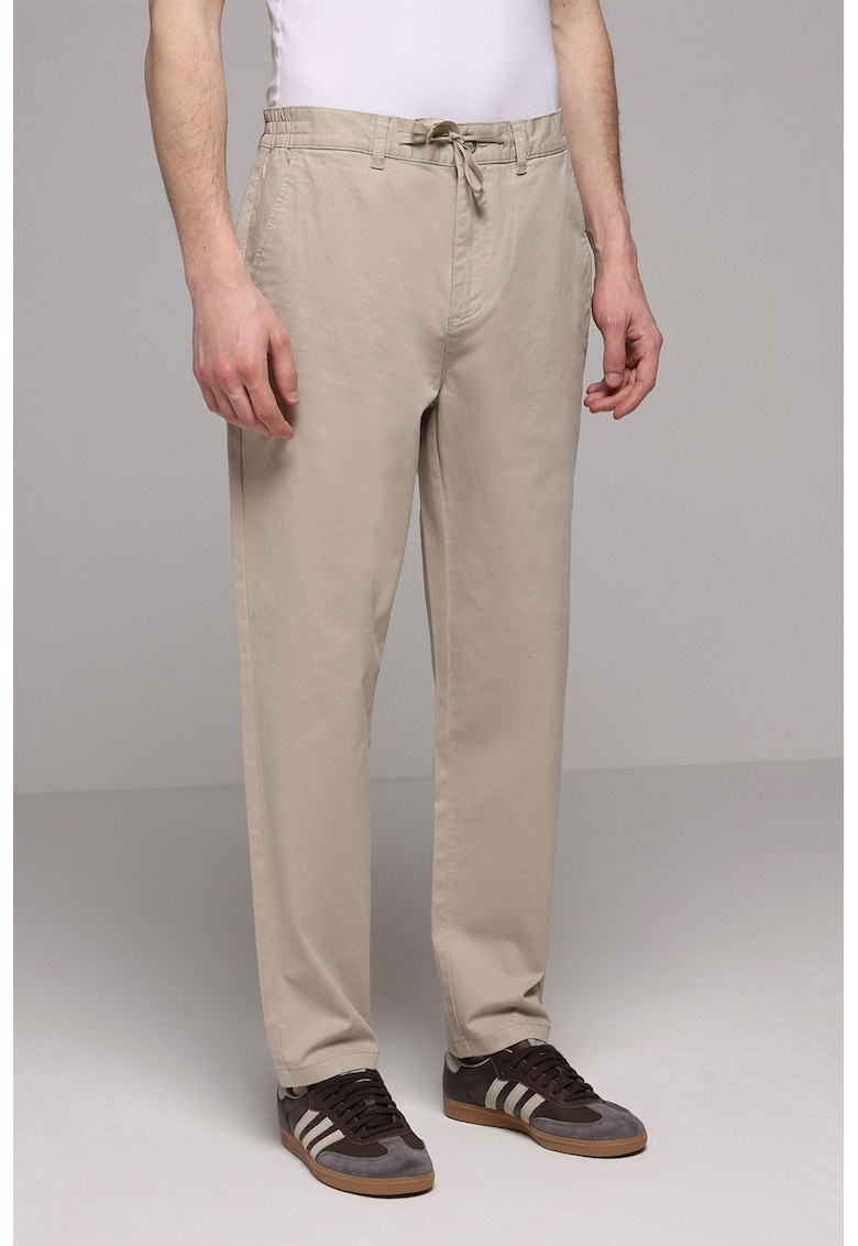 Pantaloni regular fit cu snur in talie - Bej deschis
