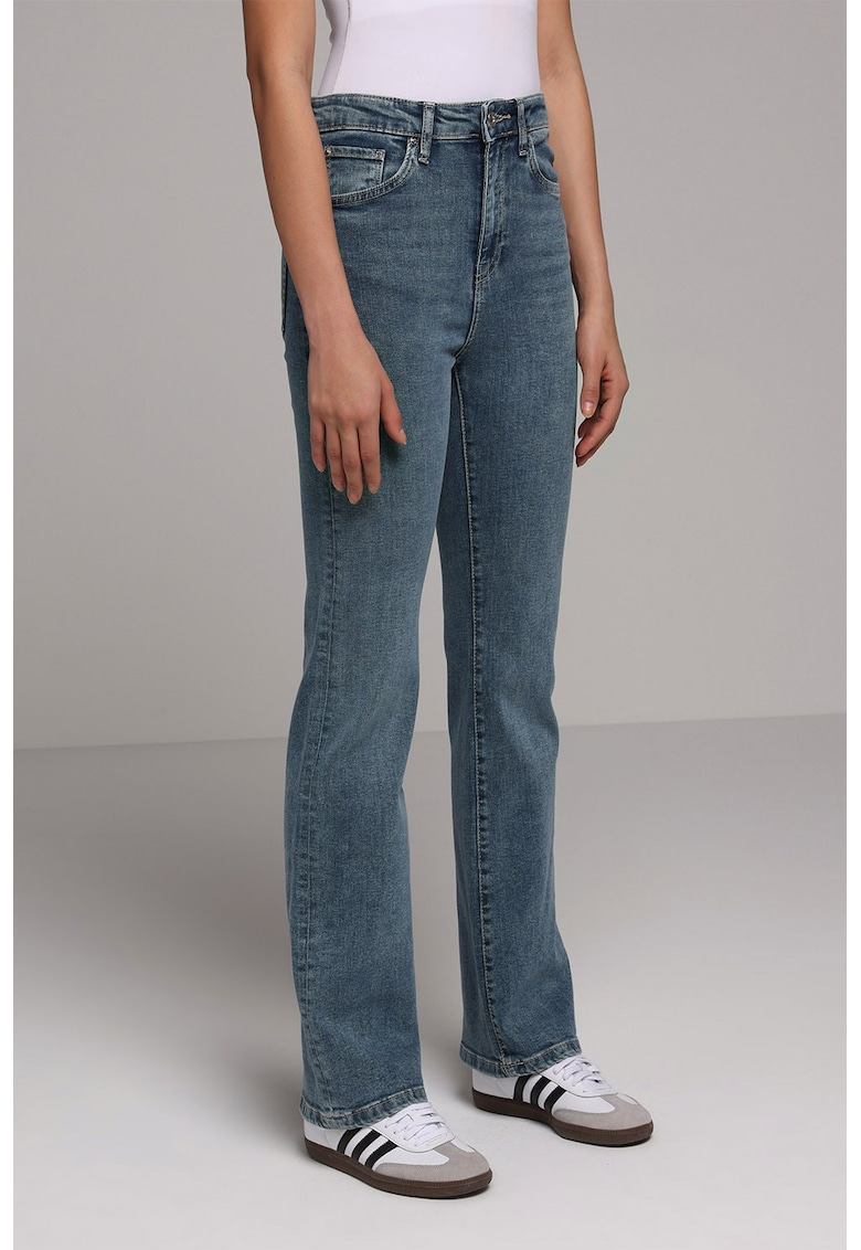 Blugi bootcut cu talie medie si buzunare - Albastru titan