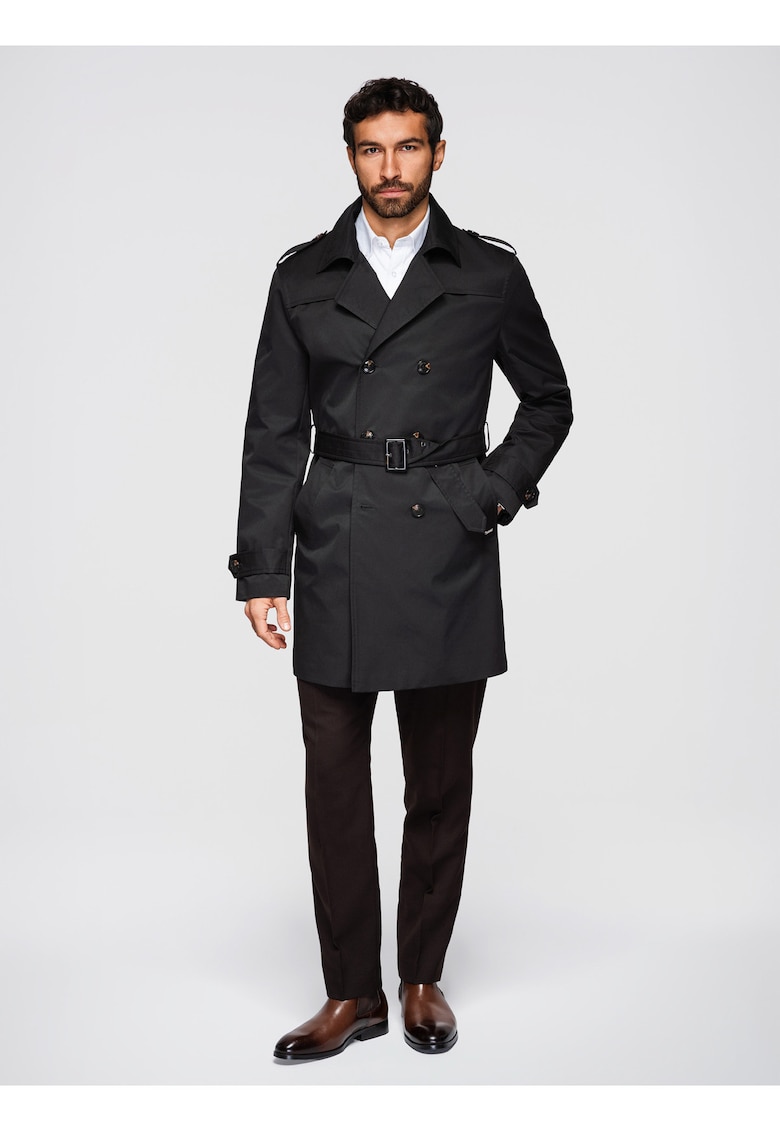 Trench elegant croiala slim OM-COLC-0146 - Negru