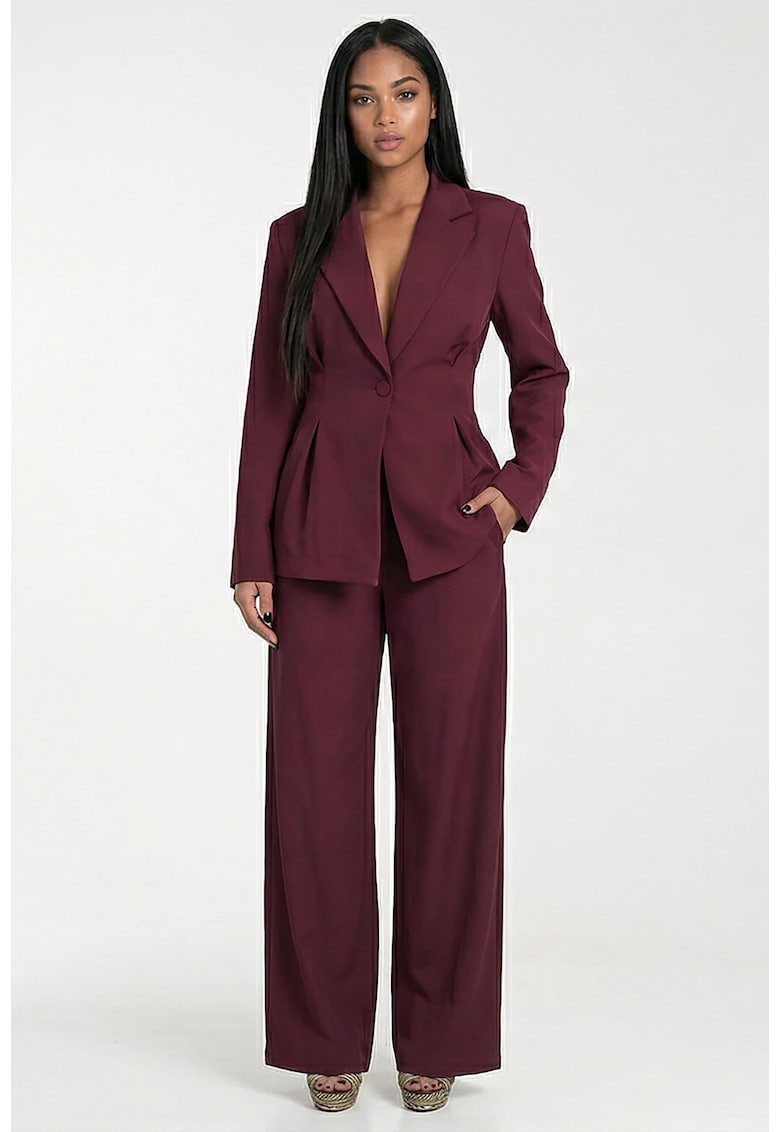 Costum elegant 2 piese - bordo - sacou cu decolteu in V - pantaloni cu talie medie -