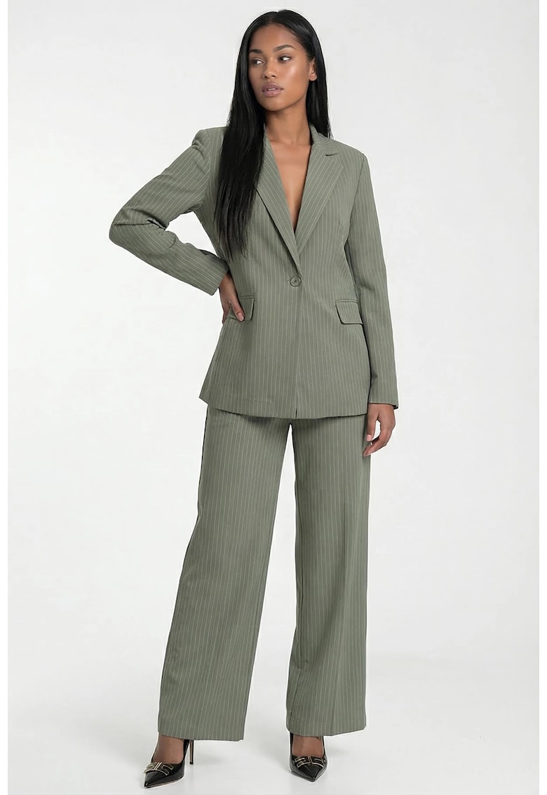 Costum dama M1301 - verde - pantaloni cu talie medie - croiala dreapta - maneci lungi -