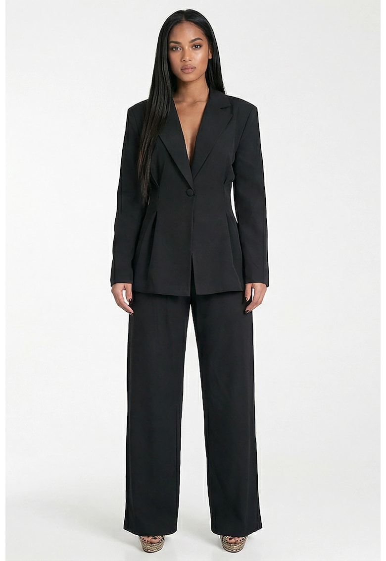 Costum elegant 2 piese - negru - sacou cu decolteu in V - pantaloni cu talie medie -