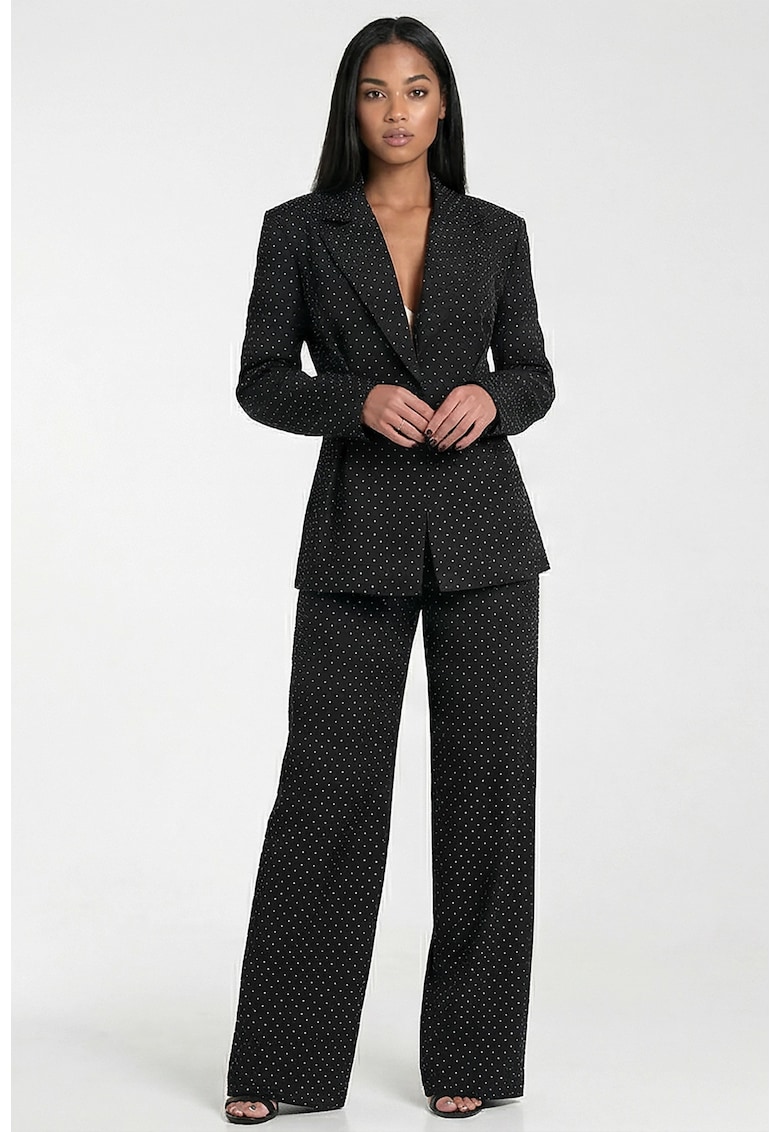 Costum elegant dama - M1304 - sacou negru cu decolteu in V si pantaloni cu picioare largi - business