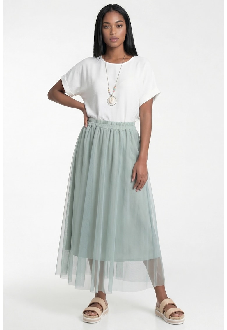 Fusta maxi verde - croiala evazata - talie inalta - material elastic