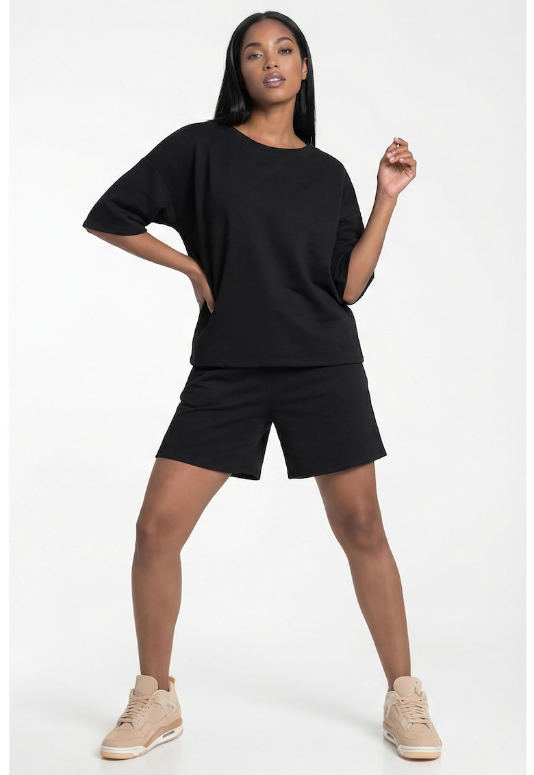 Set casual dama M1306 - oversize - negru - material elastic