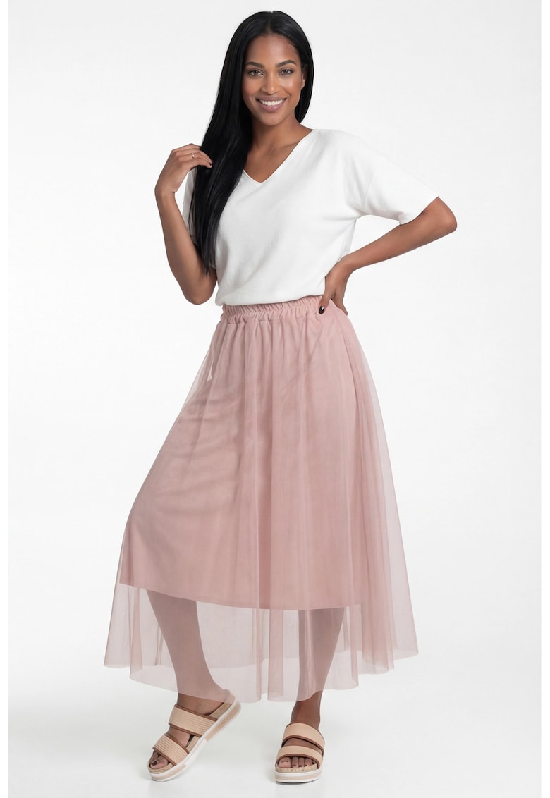 Fusta maxi roz - croiala evazata - talie inalta - material elastic