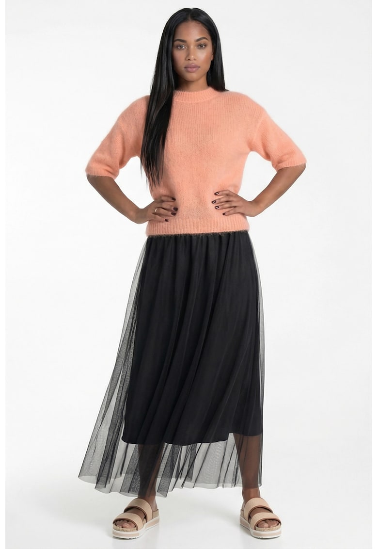 Fusta maxi neagra - croiala evazata - talie inalta - material elastic