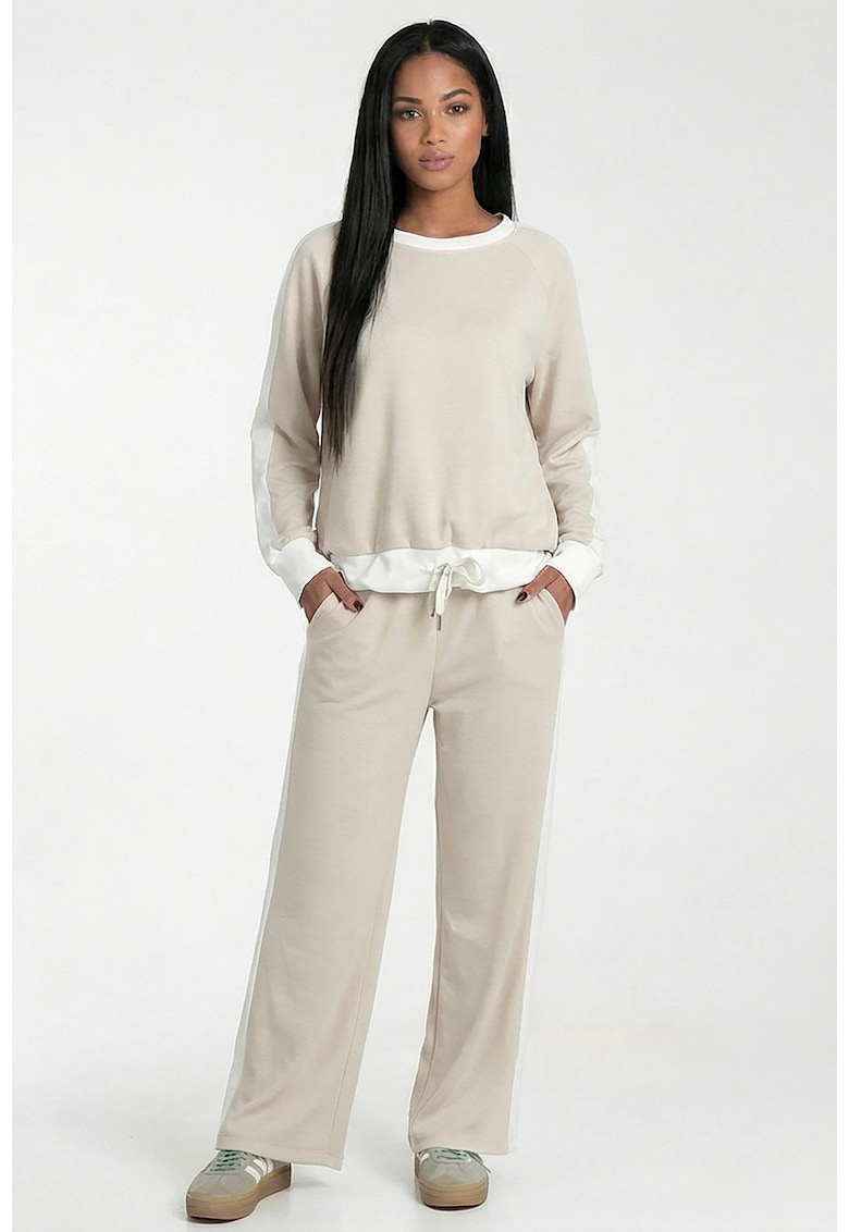 Trening dama M1314 - bej - croiala clasica - bluza cu decolteu rotund - pantaloni cu talie medie