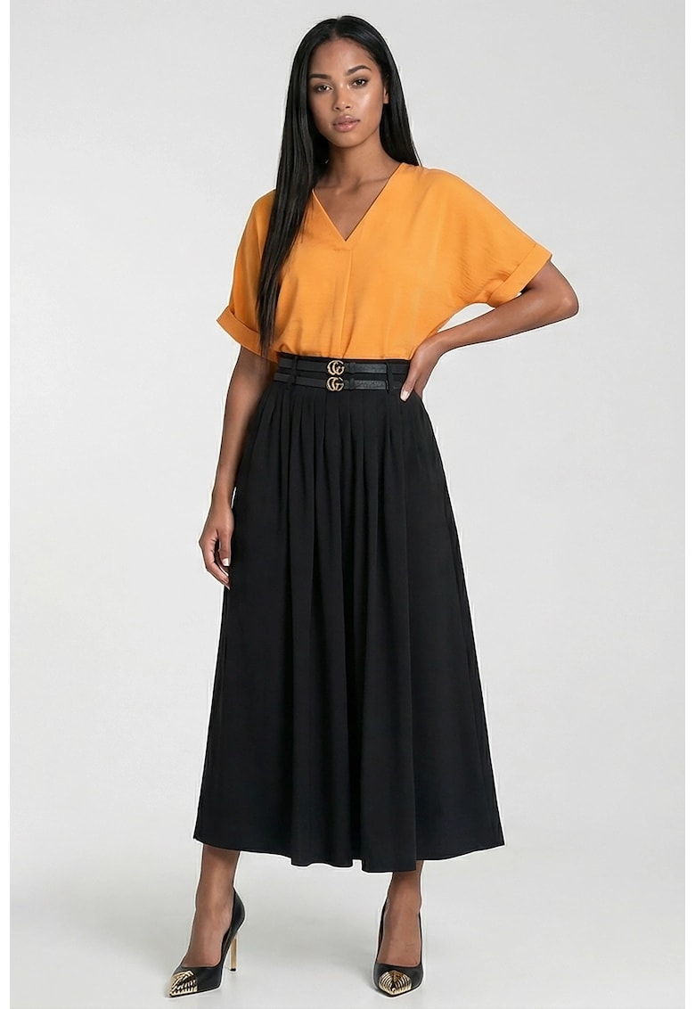 Bluza dama M1321 - portocalie - croiala clasica - decolteu in V - maneca scurta - 100% poliester