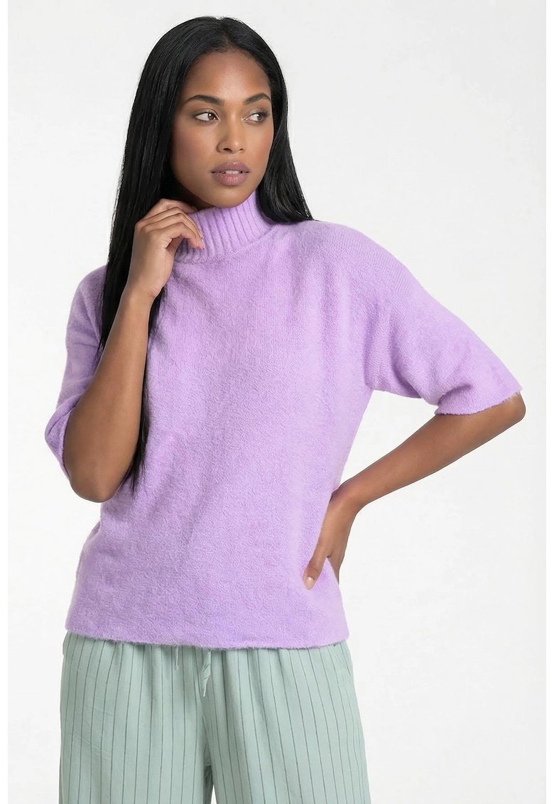 Pulover dama M1324 - violet - croiala lejera - guler inalt