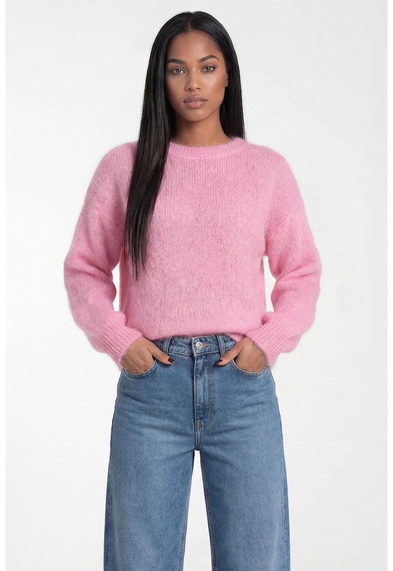 Pulover dama M1328 - roz - croiala regulara - maneci lungi - material mohair