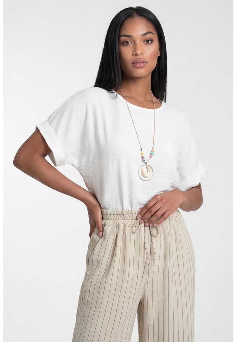 Bluza dama - M1322 - croiala lejera - decolteu rotund - alba - 100% poliester