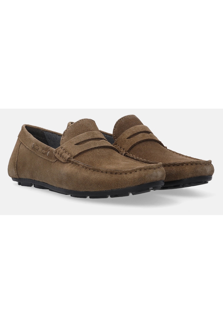 Mocasini de piele cu varf rotund