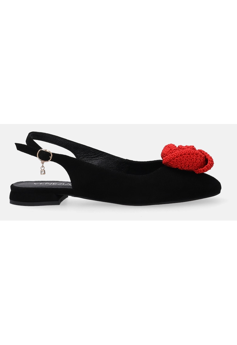 Balerine slingback din piele cu detaliu floare