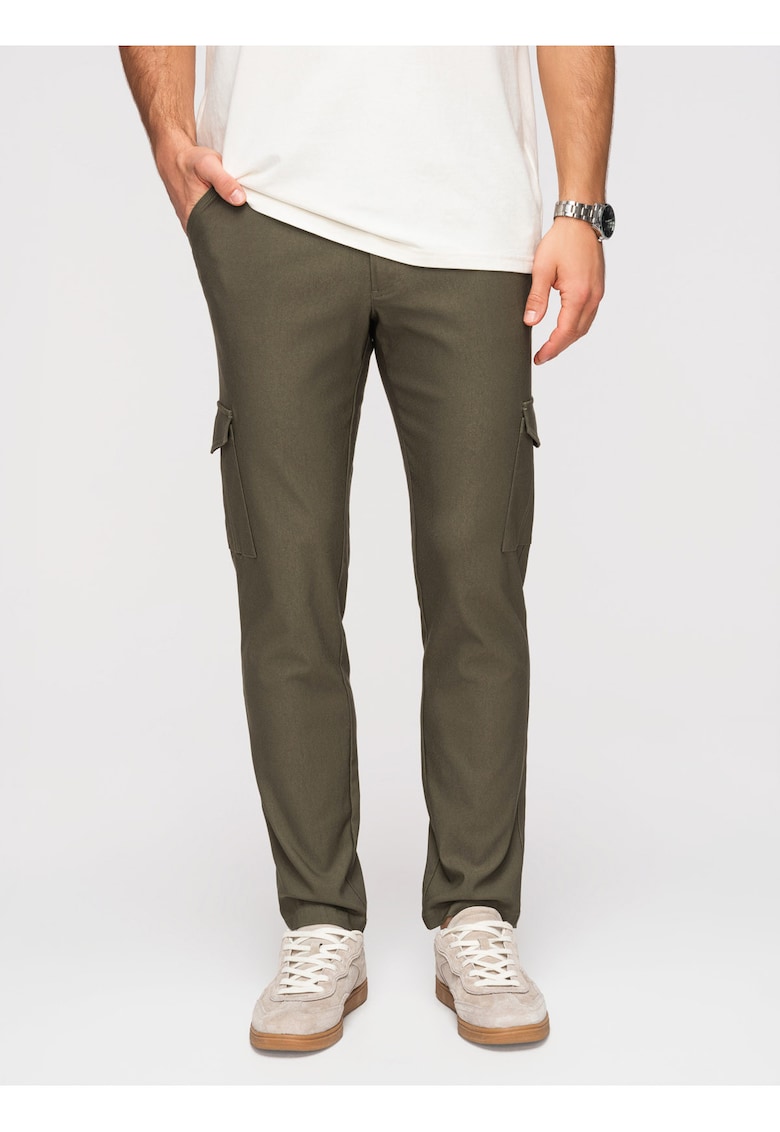 Pantaloni Cargo Barbati - Croiala Regular - Material Elastic - Olivase Inchis - Verde masliniu inchis